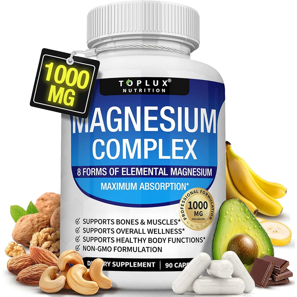 | 1000Mg Magnesium Glycinate, Malate, Citrate | 8 Elemental Chelated Formula | Vegan, Non-Gmo, 90 C