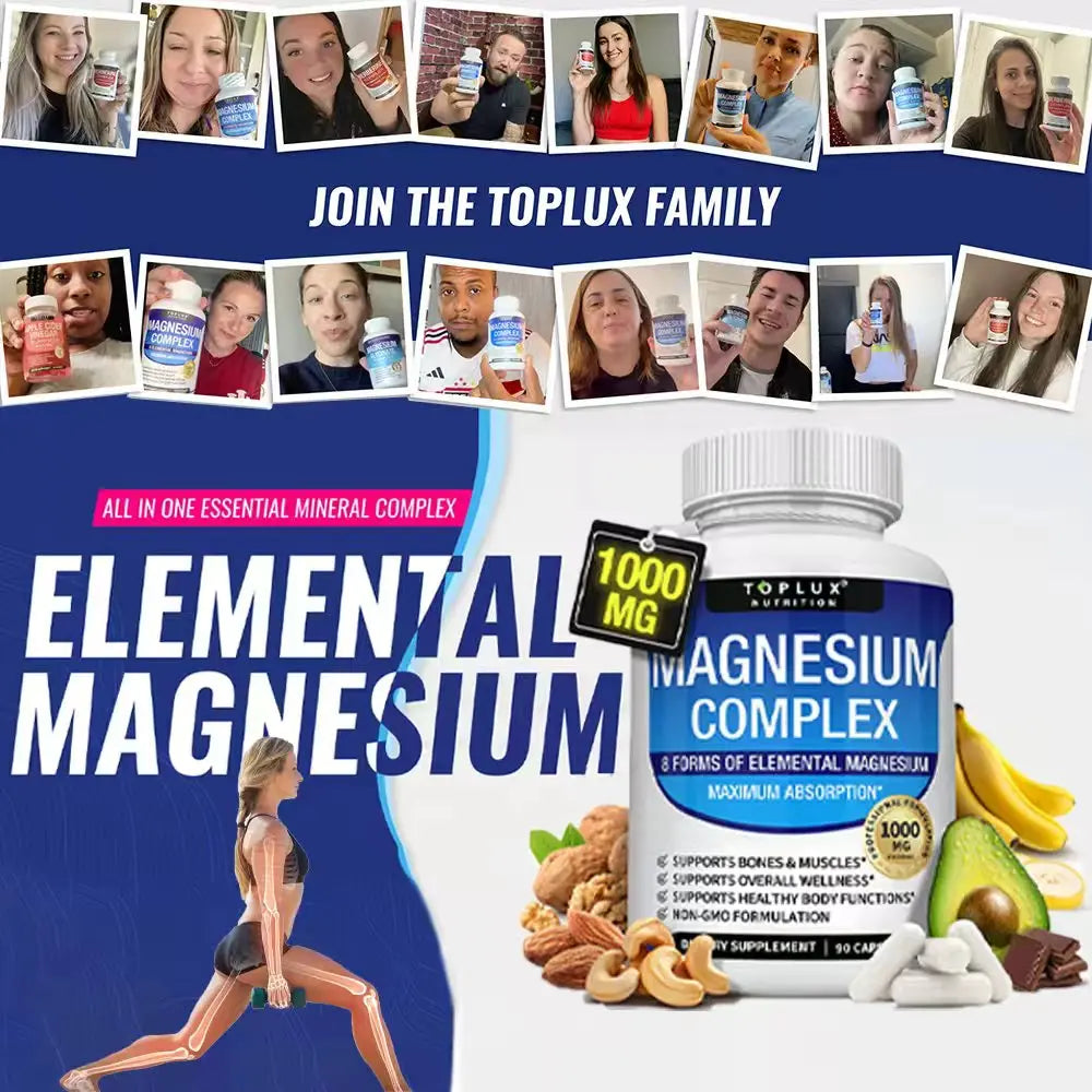 | 1000Mg Magnesium Glycinate, Malate, Citrate | 8 Elemental Chelated Formula | Vegan, Non-Gmo, 90 C