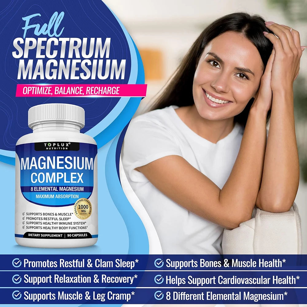 | 1000Mg Magnesium Glycinate, Malate, Citrate | 8 Elemental Chelated Formula | Vegan, Non-Gmo, 90 C